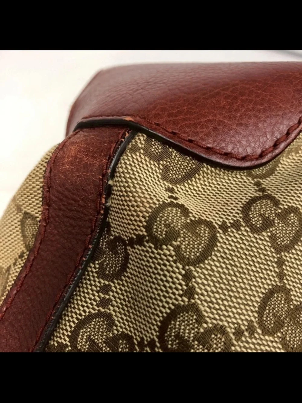 Gucci Beige Monogram Hobo with Brown Leather Trim and Tassel